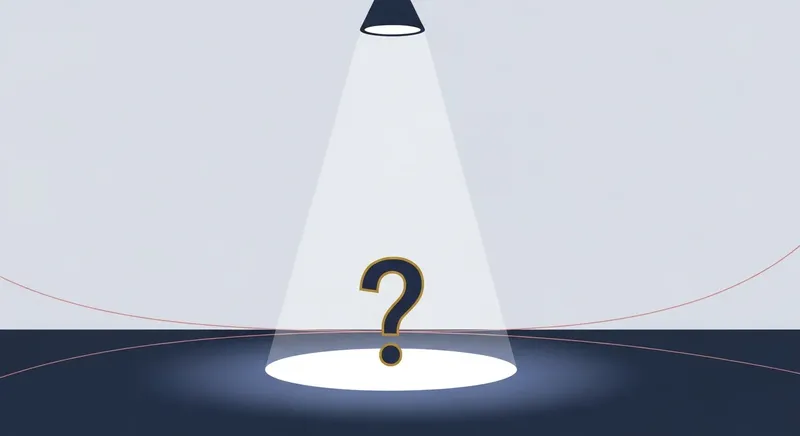 空っぽのステージにスポットライトと疑問符が当たる、根拠のない芸能人の噂を表したイラスト